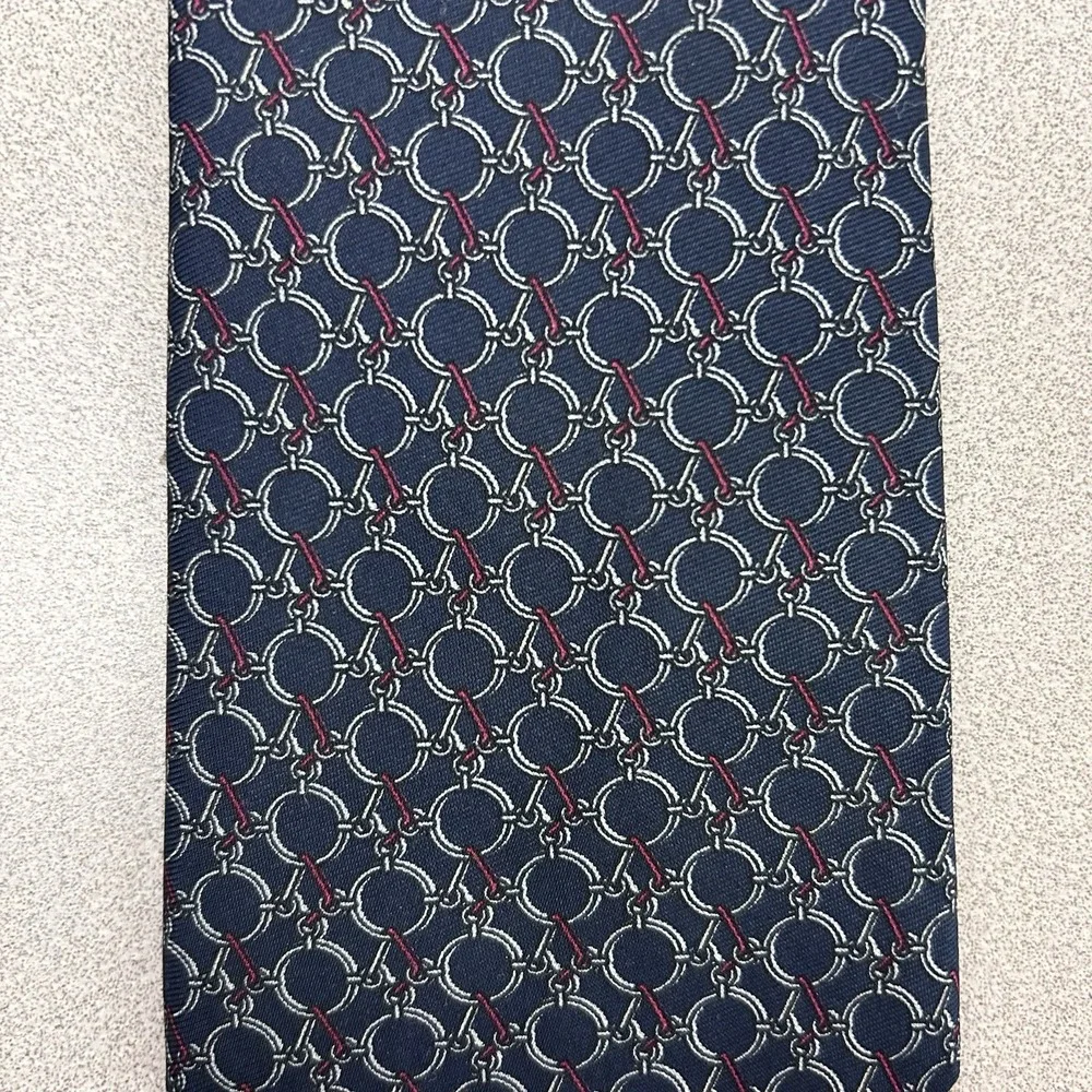 Saks Fifth Avenue‎ Men's Blue Chain Loop Silk Neck Tie Made in USA